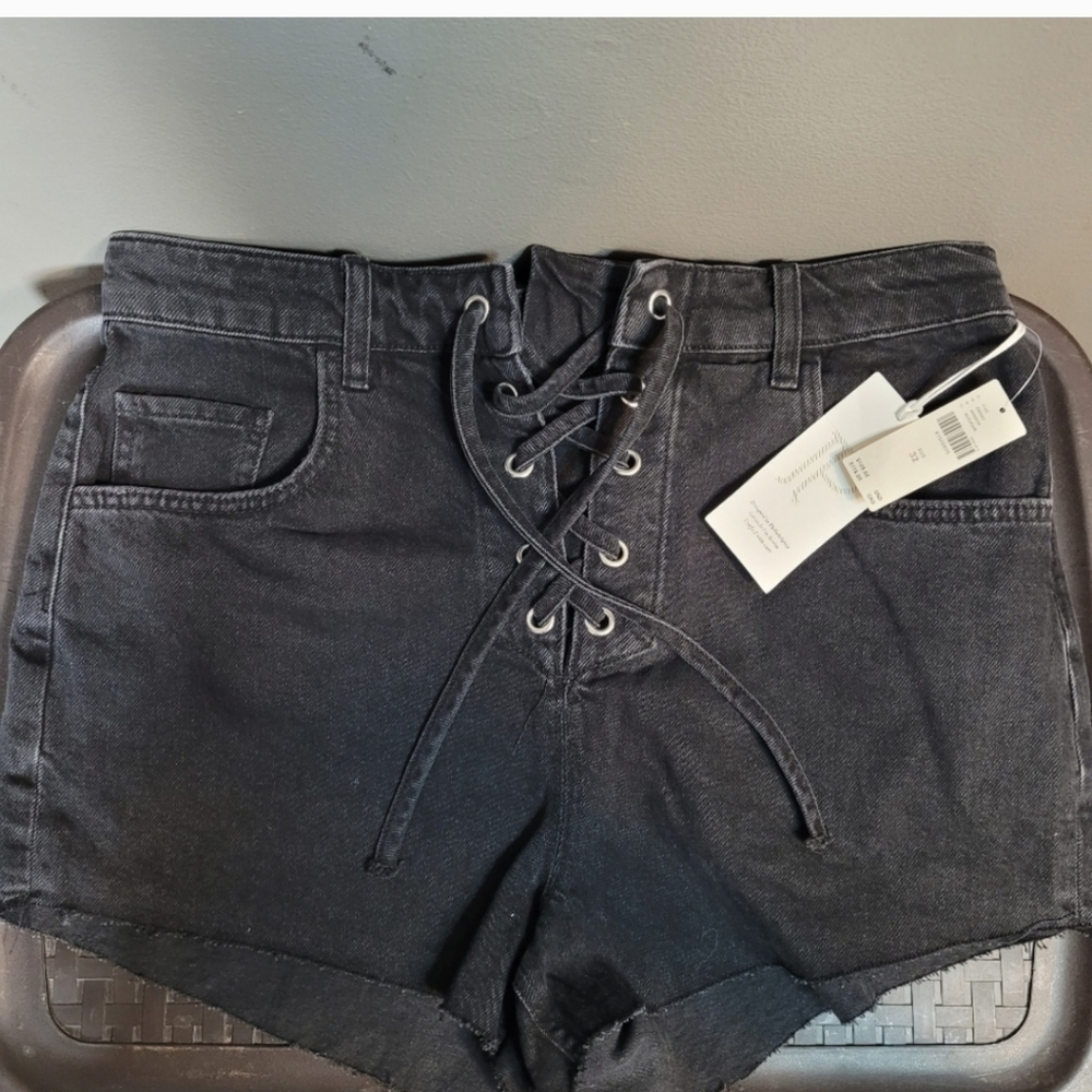 NEW Anthropologie Pilcro Black Lace-Up Denim Shorts - Picture 3 of 8